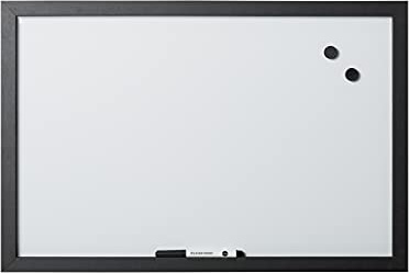 Bi-Office,Tableau Blanc Magnétique Optimum, effaçable à sec, cadre en MDF finition noir mat, 60 x 45 cm