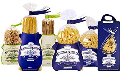 BOX DEGUSTAZIONE PASTA CAVALIERI CALAMARATA, BUCATINI, MACCHERONI, PENNE RIGATE DI SEMOLA DI GRANO DURO -,LINGUINE, FUSILLI DI SEMOLA INTEGRALE BIO - PRODOTTO ARTIGIANALE MADE IN SALENTO (6 X 500gr)