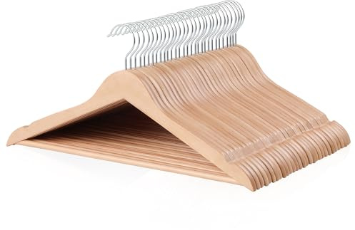 Amazon Basics Wood Suit Clothes Hangers for Closet Organizer, Natural, 30-Pack