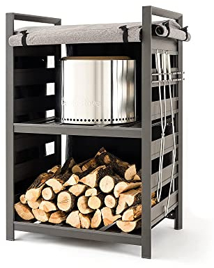 Solo Stove Feuerstellen-Unterstand mit UV-beschichteter Abdeckung, Aufbewahrungssystem aus Aluminium für Brennholz, Feuerstelle, Grillwerkzeug, Maße (HxBxT): 133 x 87 x 61 cm, 21,3 kg, Grau