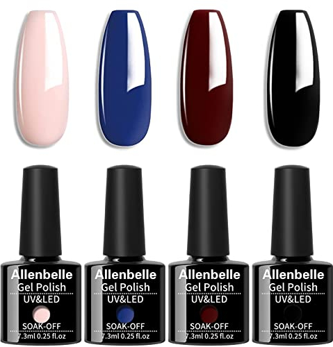 Allenbelle UV Nagellack Set 4 Farben,Gel Nagellack Geschenkset,Shellac Set Uv Gel Nail Art,Soak Off UV LED Gel Nagellack (031)
