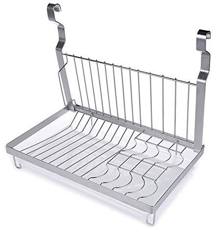 BOCbco Scolapiatti a Parete Dish Rack con Rimovibile Vassoio Gocciolamento acciaio inox da appendere pieghevole in Portabicchieri ciotola Mensole Cucina Dish Drainer pensile/Without Rod