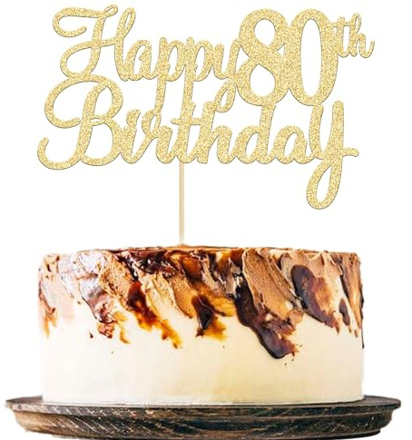 Gyufise 3Pcs Gold Happy 80th Birthday Cake Topper Glitter 80th Birthday Cake Pick Cheers to 80 Years Old Eighty Fabulous Cake Decorations for 80th Birthday Theme Party Supplies