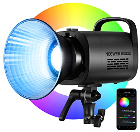 NEEWER CB60 70W RGB COB Video Light avec 2.4G/Application Contrôle à Distance, Éclairage Continue RGB LED, Monture Bowens Lumière Photo Studio
