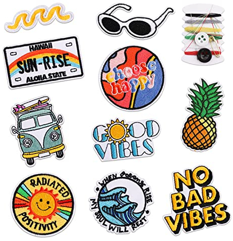 10 Stück Patches zum Aufbügeln Bestickte Aufbügler mit Nähset Ananas Regenbogen Aufnäher Buchstaben Bügelbilder für Rucksäcke Jeans Jacken Kleidung zum Basteln Bügelflicken Kinder