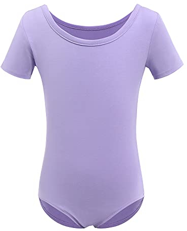 Ballettkleidung Mädchen Turnanzug Gymnastikanzug Tanzbody Ballettanzug Kinder Ballerina Kostüm Baumwolle Kurzarm Einteiler Turnbody Ballett Trikot Ballettbody Tanzoutfits Balletttrikot Violett 8-9J