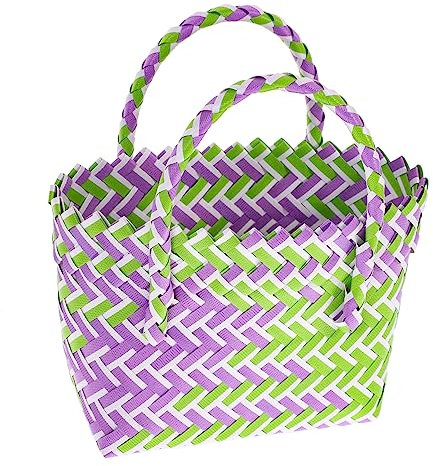 FELTECHELECTR Einkaufskorb Pvc-Gewebekorb Gemüsebehälter Stroh-Strandtasche Kunststoff-Einkaufstasche Geflochtener Korb Mit Griff Picknick-Rattanbehälter Geflochtene Stroh-Einkaufstasche