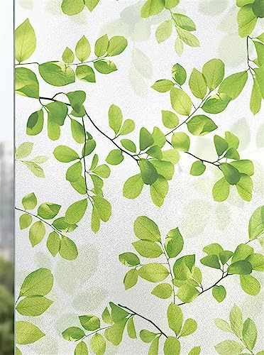 BESTORI Fensterfolie Blickdicht Sichtschutzfolie Fenster Statisch Haftend Selbstklebend Milchglasfolie Anti-UV Dekofolie für Schlafzimmer Badezimmer Küche 90 x 150 cm, Blätter 2