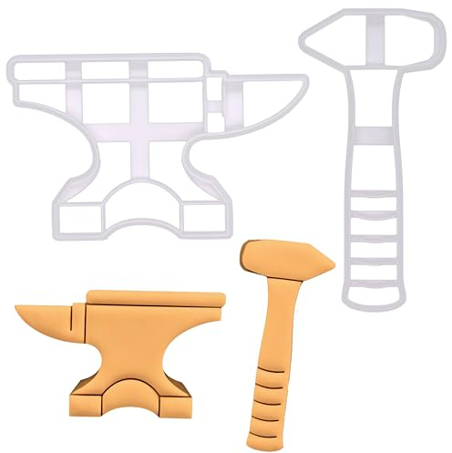 BAKERLOGY Sat von 2 Schmiedewerkzeuge Ausstechformen (Formen: Amboss, Schmiedehammer) - Detailliertes Keksausstecher-Design zum Backen und Basteln, ideal für Fondant, Teig, Ton