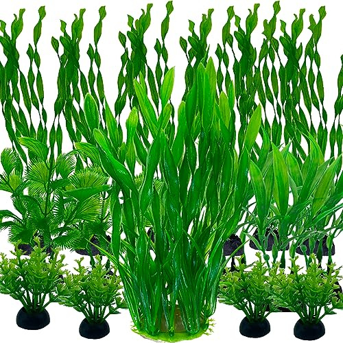 Vibury Akvarieväxter, 25 st akvarium dekor gröna växter konstgjorda akvariedekorationer plastväxter för akvariesimulering