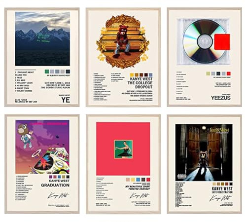 Hilloly Kanye West Poster, 6 Stück Kanye West Album Cover signierte limitierte Poster Wanddekoration Leinwand Wandkunst Wohnzimmer Poster Schlafzimmer Zimmer Ästhetik Dekor 21 x 30 cm