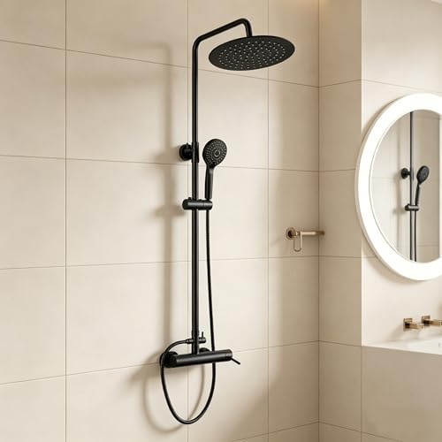 YOOZENA Duscharmatur Komplettset ，Regendusche mit Armatur,Duscharmatur Schwarz, Duschsystem mit einhebelmischer,duschgarnitur für Badezimmer