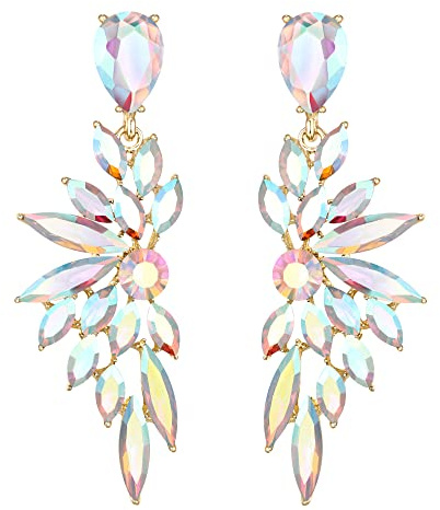 Clearine Ohrringe Hochzeit Braut Kristall Teardrop Marquise Cluster Bling Hängend Ohrstecker für Damen