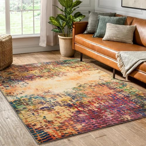 Hafaa Washable Rugs Living Room Small 60x110 cm – Soft Short Pile Area Rugs For Bedroom, Kitchen Carpet Non Slip Bedside Rug Traditional Multicolored Design Vintage Boho Cashmere Rug, Vibrant