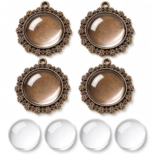 8 Teile 4 Stück Charm Leere Lünette Tablett Medaillons Metall Anhänger Fassungen Schmuck Runde 4 Stück Klar Glas Cabochon Bastelset