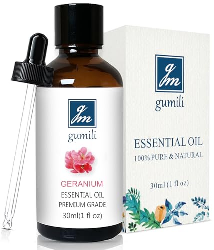 GM Gumili Geranium Essential Oil 1 Oz, 100% Pure Geranium Oil for Diffuser, Skin, Hair, Face, Soap & Candle Making, Aromatherapy & Massage