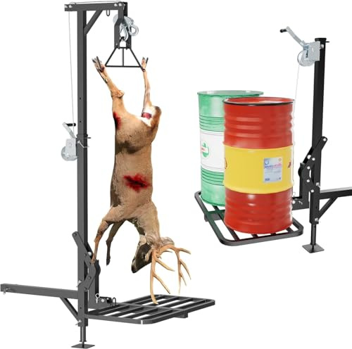 Hitch Game Hoist with Lifting Platform – 360° Foldable Hoist & 250lb Lift for Trucks, Pickups – Mounts on 2” Hitch for Safe Game Loading – 400lb Capacity