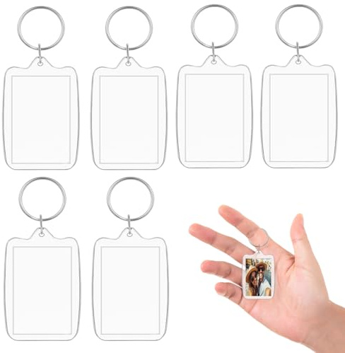 ZELHYEUU Porte-clés Photo en Acrylique avec Insert Image, Trousseau Transparent - Lot de 6 (48 X 33 X 5 mm)