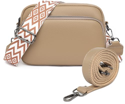 TIAASTAP Damen Umhängetasche Klein Leder Handtasche Crossbody Bag Crossbag Schultertasche Damen Tasche Moderne Taschen mit breitem Schultergurt und 3 Fächern