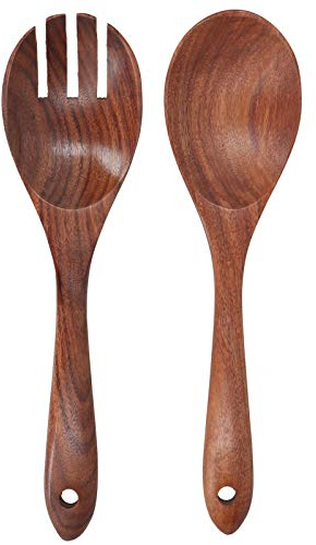 Gavigain Salad Servers,Wood Fork and Spoon Set Cooking Spoon Spork Set for Salad Toss and Mix