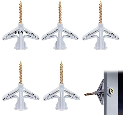 CZNBZIU Gipskartondübel Hohlraumdübel,40 Stück Trockenbau Anker Mit Edelstahlschrauben Für Einfache Montage In Gipskarton Und Gipsfaserplatten