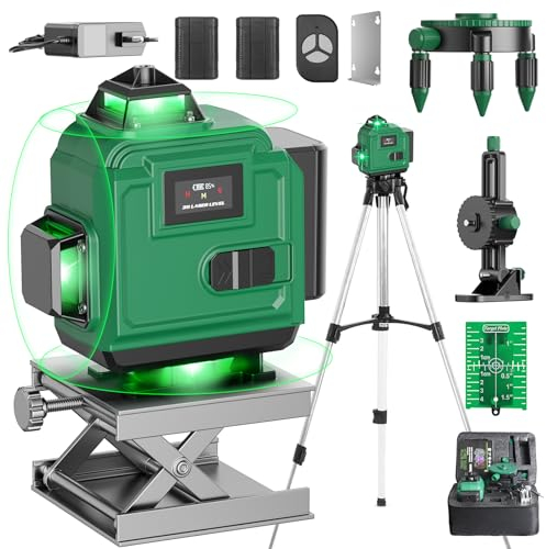 4x360° Kreuzlinienlaser mit Stativ, 16 Linien Laser Wasserwaage, LED Digitalanzeige, Selbstnivellierende Maschine, IP54 Staub- und Wasserdicht, Arbeitsbereich 30M- LevelMaster Pro