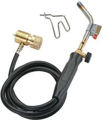CAMPINGMOON MAPP Propane Torch Head CGA600 Interface MAP Gas Welding Torch Hose Flame Adajustable Self Ignition (4.6Ft Hose & Knob Propane MT-5110)