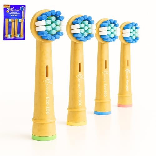 Klevner Eco 100 Aufsteckbürsten – Biobasierter Bürstenkopf, 4er Set Ersatz-Aufsteckbürsten, kompatibel mit Oral-B elektrischen Zahnbürsten (1x4er Pack)