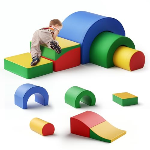 Wisbecost Softbausteine,Schaumstoff bausteine Kinder,Schaumstoff Klettergerüste für Kleinkinder,Indoor Kletter und Krabbelspielset (5 Stück - bunt)