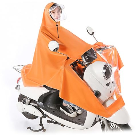 Miriam Song Electric Bike Rain Poncho, Portable Cycling Waterproof Raincoat for Motorcycle Adults 5XL, Ideal for Rainy Rides (Orange)