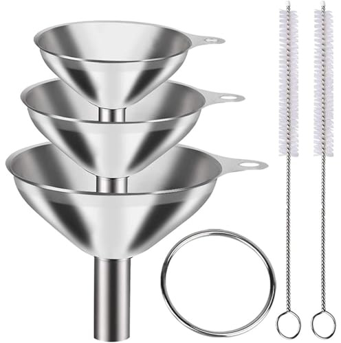 Edelstahl Trichter Set 3 Stück Minis Trichter Küche Mit Griff Und Reinigungsbürste Trichters Küche Zum Umfüllen Von Flüssigkeiten Wie Öl Einfülltrichter Zum Übertragen Gewürzen Flüssigkeiten Pulver