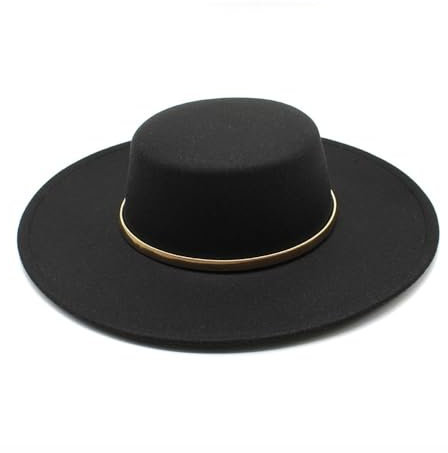 KJXP Hat, Herbst und Winter Neuer verdickter Zylinder, 9,5 cm Krempe, Goldener Frühling, Flacher Zylinder, Filzhut mit großer Krempe(Schwarz)