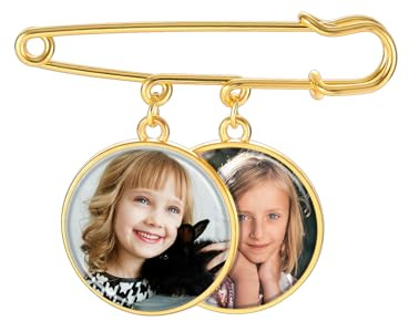 MMXX Personalisierter Gedenkfoto-Anhänger für Frauen Individuelle Boutonniere-Anstecknadel aus Legierung mit 1–4 Fotos für Hochzeiten/Abschlussfeiern/Andenken