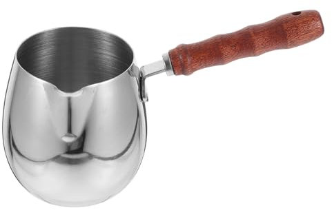 Cabilock Pichet à Café En Acier Inoxydable 420ml Poignée En Bois Naturel, Tasse à Mousser Le Lait Métal Ergonomique, Pichet à Lait Vapeur Pour Baristas Et Préparation De Latte Art