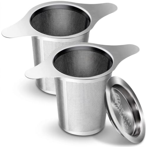 Special Leaves Teesieb für Losen Tee - 2 Stück - Hochwertiger Edelstahl Teefilter mit Griff und Tropfschale - Feines Sieb für Tassen und Kannen - Saubere Zubereitung und Optimale Filtration