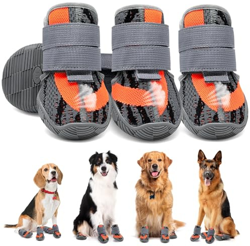 Weesiber Hundeschuhe, 4 Stück atmungsaktive Hundeschuhe Pfotenschutz mit Rutschfester Sohle, 2 verstellbaren Klettverschlüssen Hunde Schuhe Hundestiefel für kleine Mittler große Hunde (Grau, Größe 3)