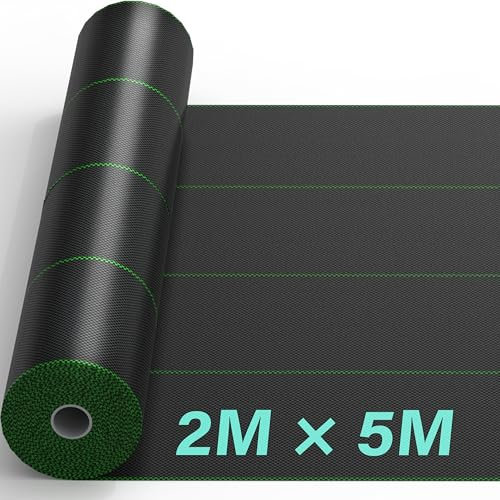2mx5m Heavy Duty Weed Control Membrane Garden Weed Barrier Fabric for Landscaping Driveway Gravel Artificial Grass Lawn Underlay Woven Roll Ground Cover Weed Block Patios, Flower Beds Black in Roll