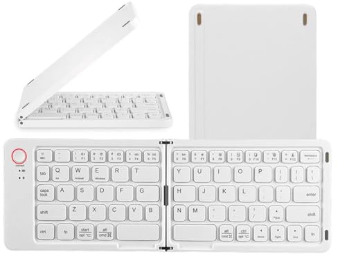 XIHAMA Foldable Bluetooth Keyboard with Phone Holder - Ultra Slim Wireless Keyboard for Office & Remote Work, Compatible with Android, iOS, Windows - Rechargeable, Full-Size (White)