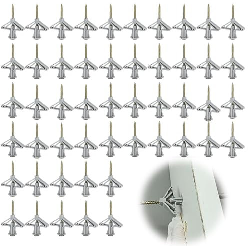 50 Pezzi Tasselli per Cartongesso, Tasselli Cartongesso con Viti, Farfalla Universali Tasselli per Pareti a cavità per Cartongesso Fissaggi Cartongesso per Pareti Staffe