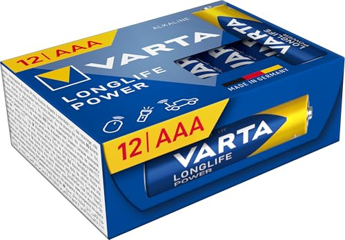 VARTA Batterier AAA, 12 stycken Cube, Longlife Power, alkaliska | LR03 1,5 V, Made in Germany, hållbar i upp till 10 år, för spelkonsol, tandborste, mus, handkontroll eller ficklampa