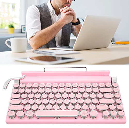 SustVita Electric da scrivere elettrica vintage, tastiera da gioco meccanica 83 con controllo a manopola, tasti rotondi retrò, per Android, per 10, per iOS, per laptop OS X (Rosa)