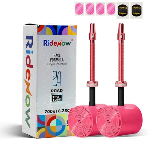 RideNow 700C TPU cykelslang kompatibel med 700 x 18/23/25/28C, 2-pack 24 g ultralätt racercykelslang med Presta ventil 65 mm