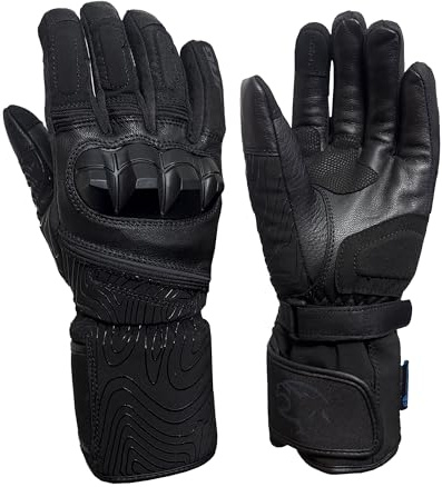 J.A.G. Winter Leather Motorcycle Gloves for Men – Warm Lining Touchscreen Gloves with Knuckle Protection for Motorbike Riding
