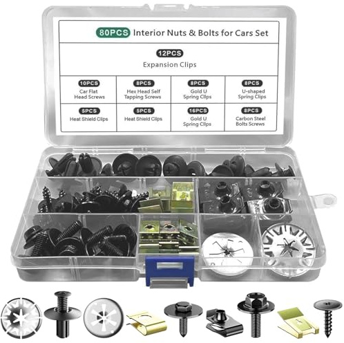 Rivetti in Plastica per Auto,80 Pz Clip Fissaggio Pannelli Auto,Kit di Fissaggio per Auto in Plastica con Clip per Scudo Termico,U Metallo Clip & Viti Moto,Fermi Kit per Installazione di Parafangh