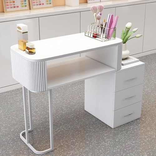 Scrivania Moderna per Salone per Unghie con Cassetti di Stoccaggio Postazione di Lavoro in Legno Piano di Lavoro Senza Vernice Tavolo Professionale per Manicure per Centri Estetici(Style 2,80cm)