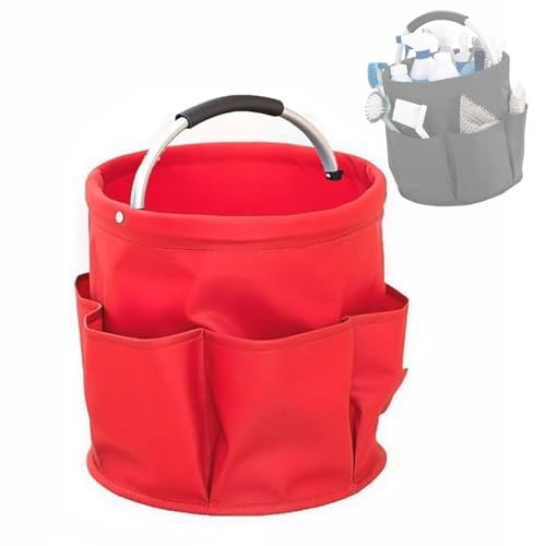 Cubstone Foldable Cleaning Caddy with Handle Storage Box,Multi-Pocket Caddy Organizer Tool Bag,Portable Storage Tool Bucket for Cleaning Products,Housekeeping,Garden Tools,Crafts(Red,B)