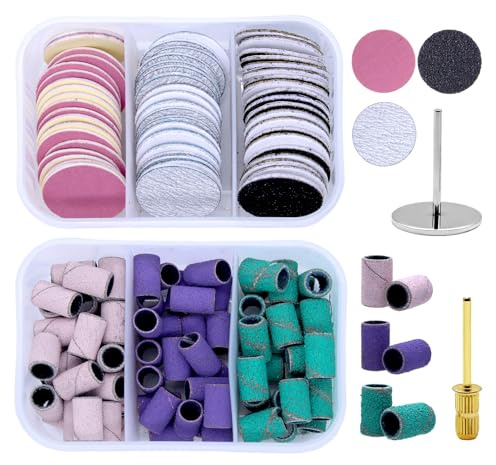 Piuluvor 137 Stk Nagelfräser Aufsätze und Pediküre Aufsätze Set, 75 Stk Schleifkappen Nagelfräser (Körnung 80/120/180) + 60 Stk Schleifscheibe Pediküre (Körnung 80/150/240) + 2 Arten Bits