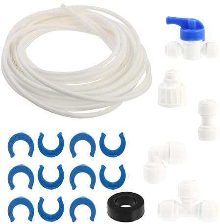 IWOWHERO Kit de Conexión y Manguera de Suministro de Agua para Frigorífico y Purificador con Accesorios de Fontanería y Válvula de Cierre Metros Compatible con Sistemas de y