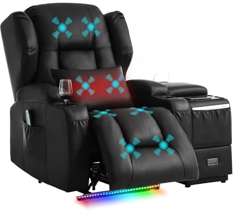 TCGBKAF Relaxsessel mit Console,Elektrisch Verstellbarer Fernsehsessel mit Liegefunktion,TV Sessel Kinosofa mit USB & Getränkehalter,Wandnaher Kinosessel-Set fürs Wohnzimmer (Schwarz,1 Sitzer+Console)