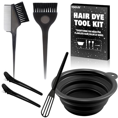 YOOVR 6pcs Hair Dye Color Bleach Kit with Hair Dye Brush, Comb, Bowl, Hair Color Whisk, Hair Clips, Ideal for Hair Coloring Dying Bleaching Highlighting, Essential Salon Supplies Tools for Home Use